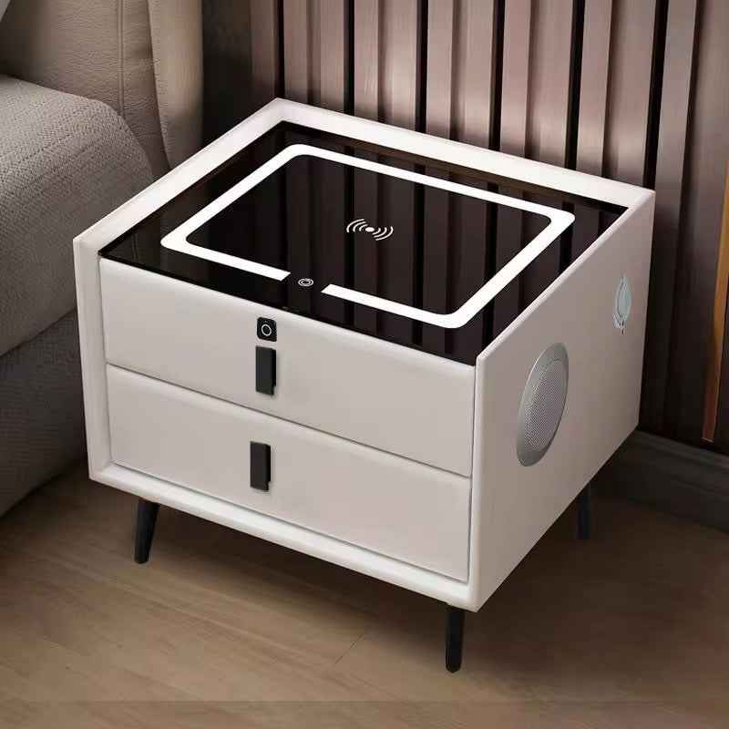 Wireless Charger Wooden Bedside Table with Storage - Modern Square Design