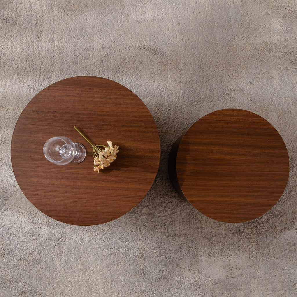 Round Wooden Coffee Table, Accent End Side Table Set Of 2 by CABINSGATE SMART FURNITURE