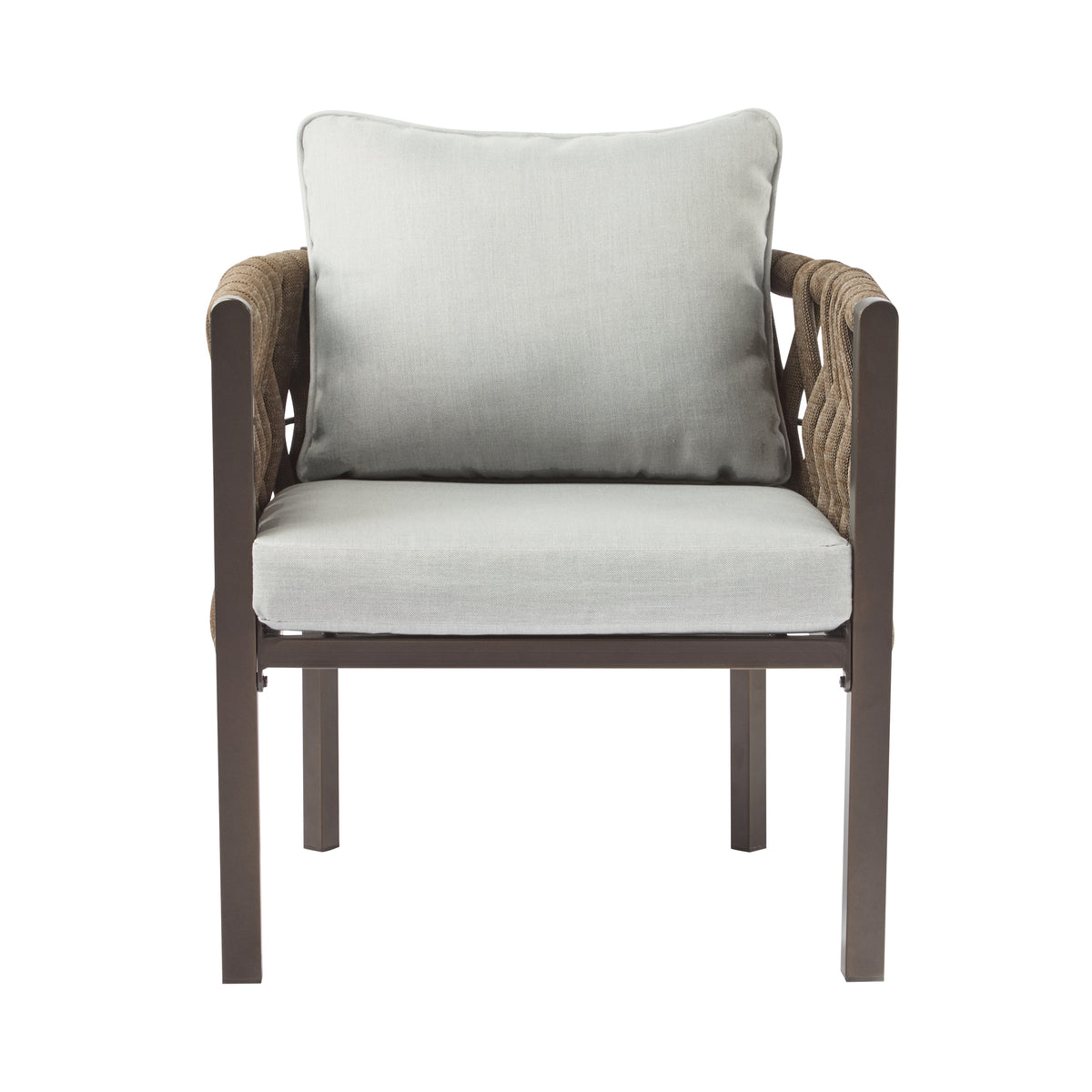 2-Pieces Outdoor Metal Patio Club Chair, Patio Furniture Arm Chair With Cushion, Modern Outdoor Furniture Deep Seating For Porch, Garden, Backyard, Balcony, Brown & Light Grey by CABINSGATE SMART FURNITURE