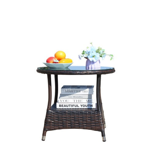 Outdoor Patio Furniture 1 Round Coffee Table With Clear Tempered Glass by CABINSGATE SMART FURNITURE