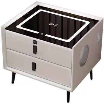 Wireless Charger Wooden Bedside Table with Storage - Modern Square Design