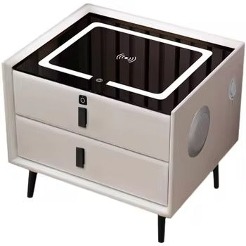 Square 3 Color Light Wireless Charger Wooden Bedside Table With Storage Drawer