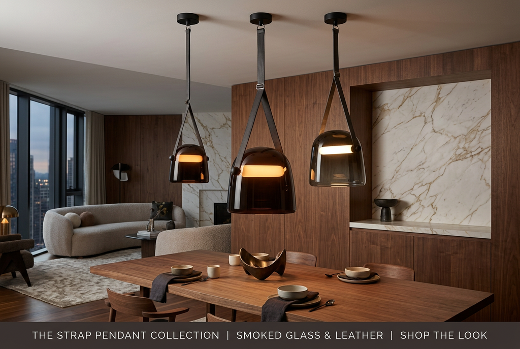 Post Modern Creative Leather Strap Glass Chandelier by CABINSGATE SMART FURNITURE