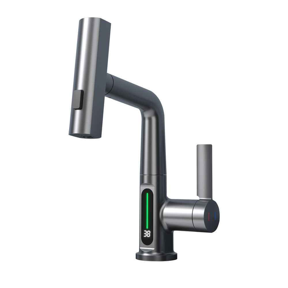 Intelligent Digital Display Faucet Pull-out Basin Faucet Temperature Digital Display Rotation by CABINSGATE SMART FURNITURE