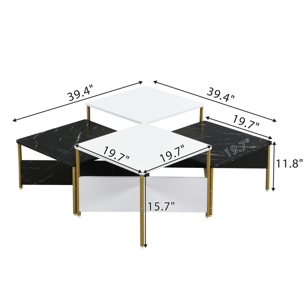 Modern Square Nesting Coffee Tables Set Of 4, Free Adjustable Shape,Versatile And Stylish Accent Furniture For Your Living Room Black & White Color by CABINSGATE SMART FURNITURE