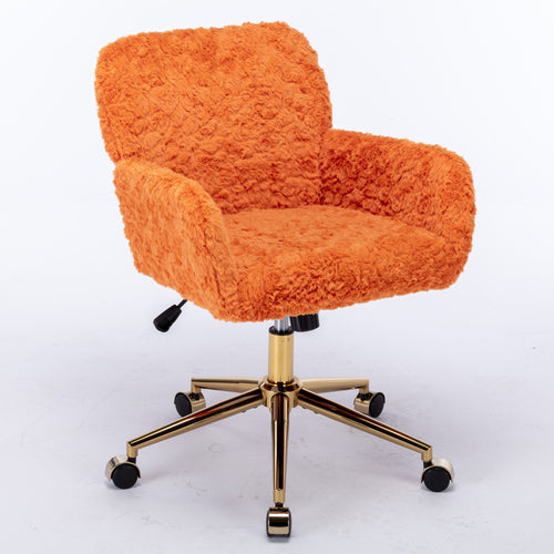AA Furniture Office Chair,Artificial Rabbit Hair Home Office Chair With Golden Metal Base,Adjustable Desk Chair Swivel Office Chair,Vanity Chair Orange by CABINSGATE SMART FURNITURE