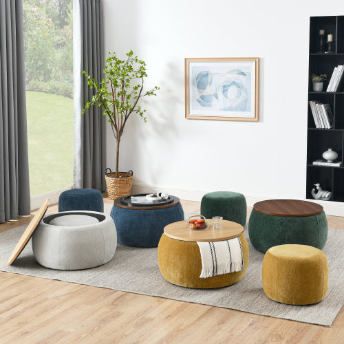 Circular Storage Footstool 2-in-1 Function by CABINSGATE SMART FURNITURE