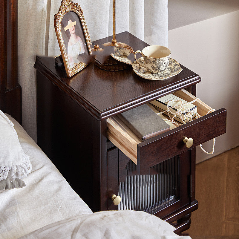 Vintage Solid Wood & Metal Rounded Rectangle Nightstand, Bedside Bedroom Furniture Storage by CABINSGATE SMART FURNITURE