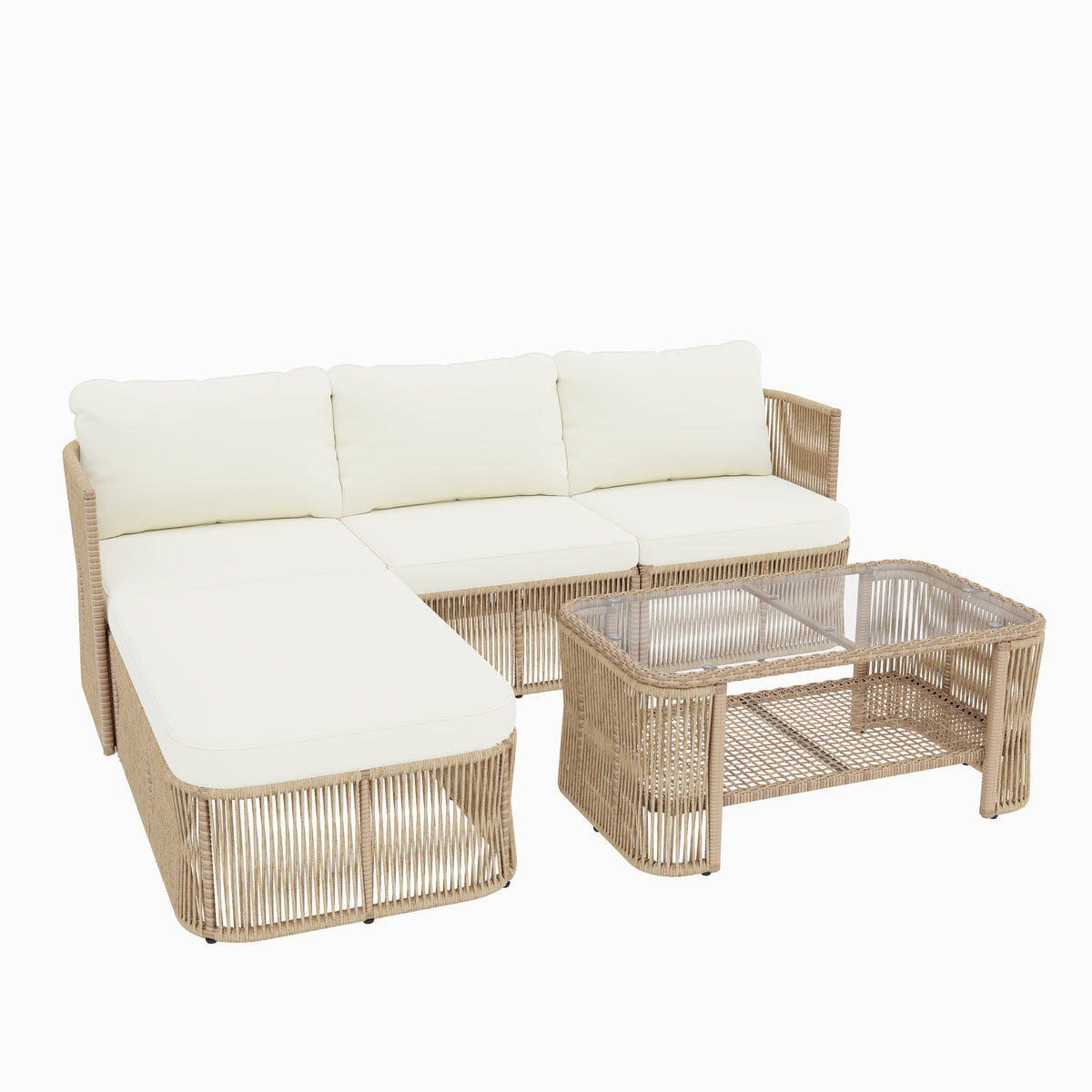 Outdoor PE Rattan Patio Furniture Set With Iron Frame, Dark Beige Wicker Conversation Sofa by CABINSGATE SMART FURNITURE