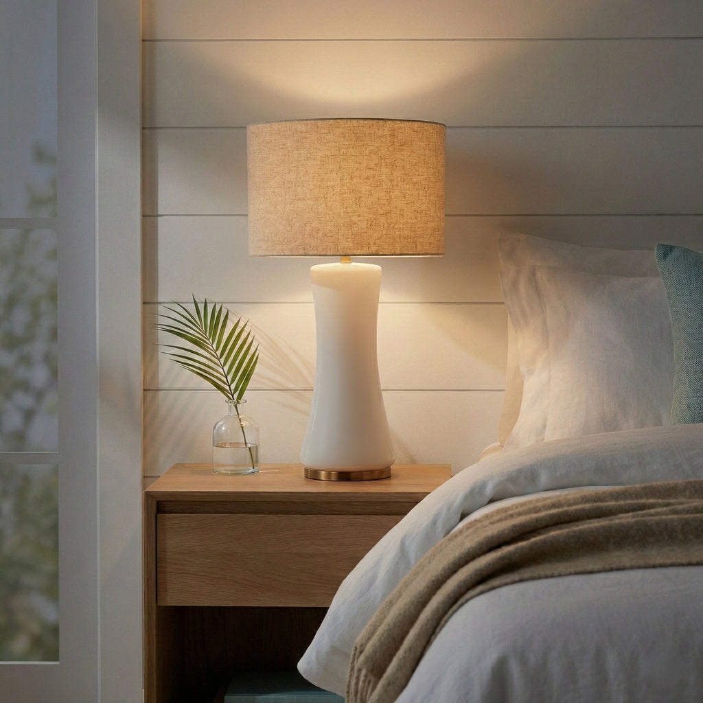 Cascade Glass Lamp Golden Base Off White Glass Table Lamp by CABINSGATE SMART FURNITURE