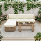Outdoor PE Rattan Patio Furniture Set With Iron Frame, Dark Beige Wicker Conversation Sofa by CABINSGATE SMART FURNITURE