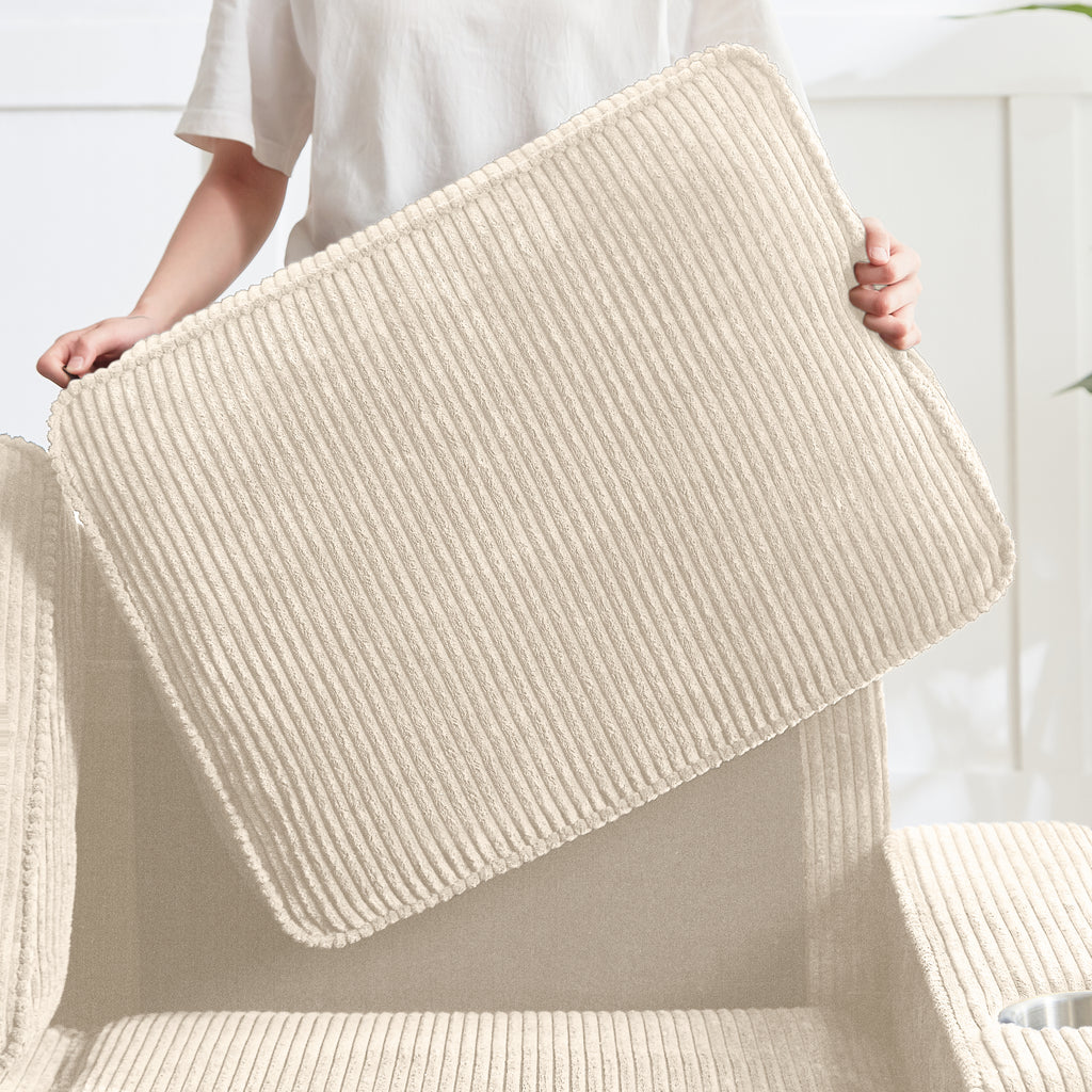 Compressed Fabric Beige 3-Seater Couch, Furniture For Living Room,Bedroom,office 83.86 Corduroy Fabric Sofa by CABINSGATE SMART FURNITURE