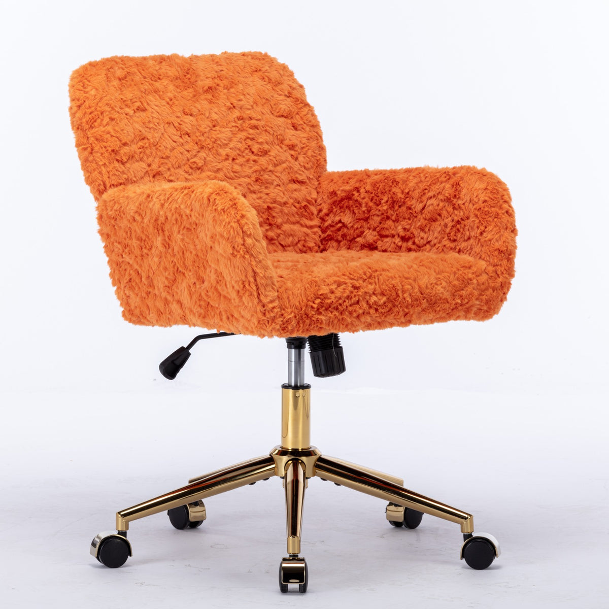 AA Furniture Office Chair,Artificial Rabbit Hair Home Office Chair With Golden Metal Base,Adjustable Desk Chair Swivel Office Chair,Vanity Chair Orange by CABINSGATE SMART FURNITURE