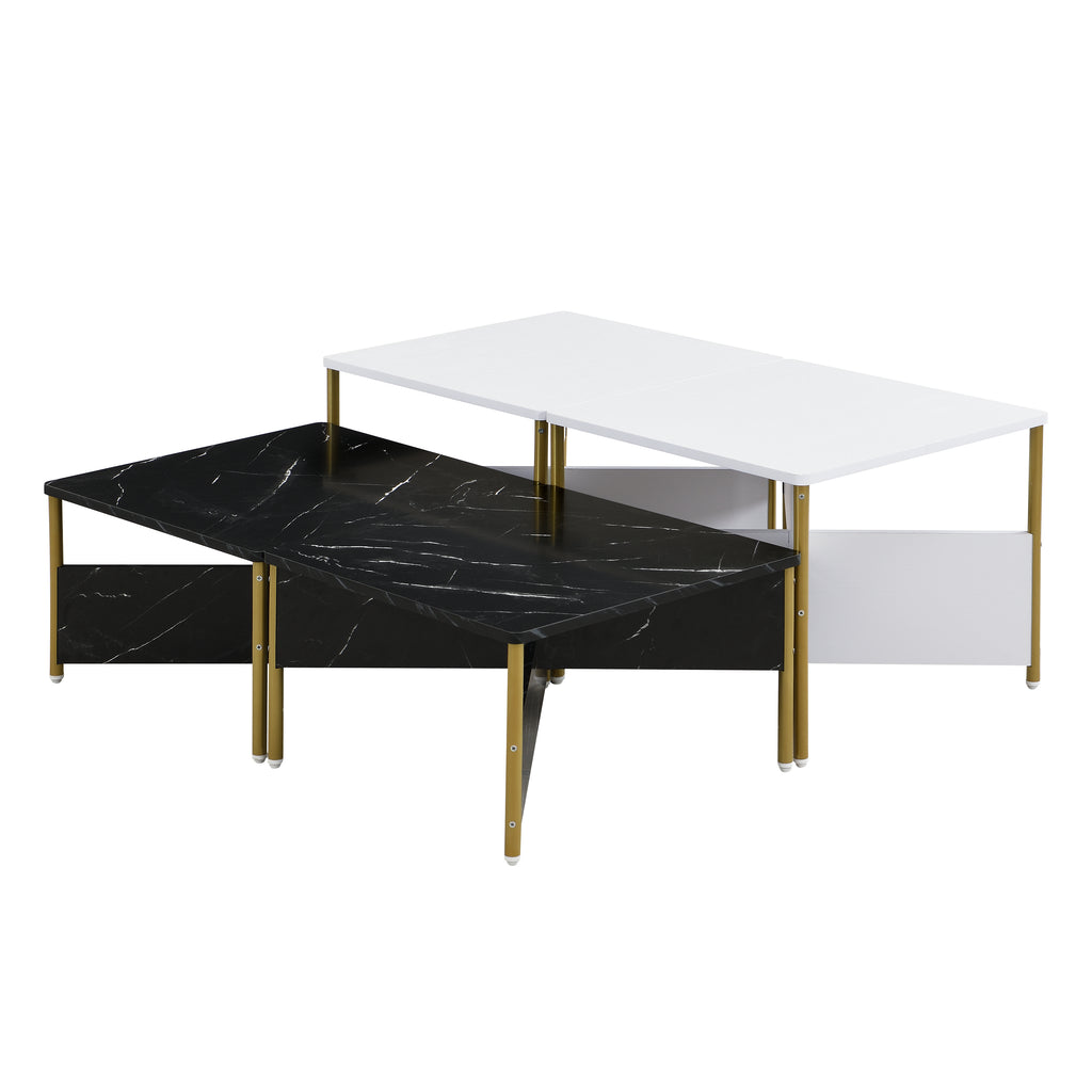 Modern Square Nesting Coffee Tables Set Of 4, Free Adjustable Shape,Versatile And Stylish Accent Furniture For Your Living Room Black & White Color by CABINSGATE SMART FURNITURE