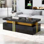 Modern White Rectangular Coffee Table With Marble Pattern Triamine Board Top And 2 Wooden Drawers, Living Room Table, 100x50x40cm by CABINSGATE SMART FURNITURE