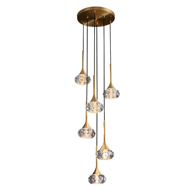 Luxury Crystal Copper Rotating Stairs Chandelier, Simple Modern Light by CABINSGATE SMART FURNITURE