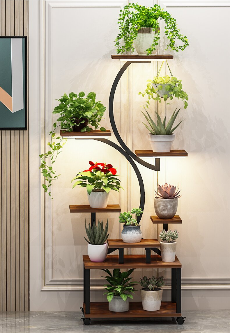 Plant Stand With Grow Lights, 8 Tiered Indoor Plant Shelf, 61 Tall Plant Stand For Indoor Plants Multiple, Metal Plant Flower Holder Stand, S-Shaped Plant Rack For Home Patio by CABINSGATE SMART FURNITURE