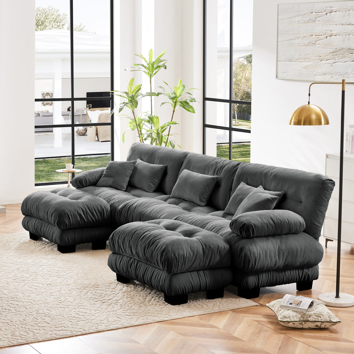 Luxury Modular Sectional Sofa Couch - Oversized U Shaped Cloud Couch For Living Room,Deep Seat Sofa Couch With 2 Ottomans ,Chenille Gray by CABINSGATE SMART FURNITURE