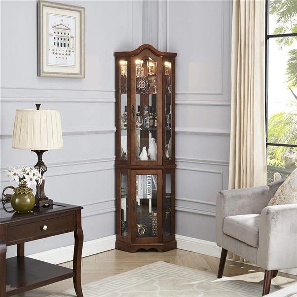 Corner Rare Cabinet With Lights, Excluding E26 Light Bulbs by CABINSGATE SMART FURNITURE
