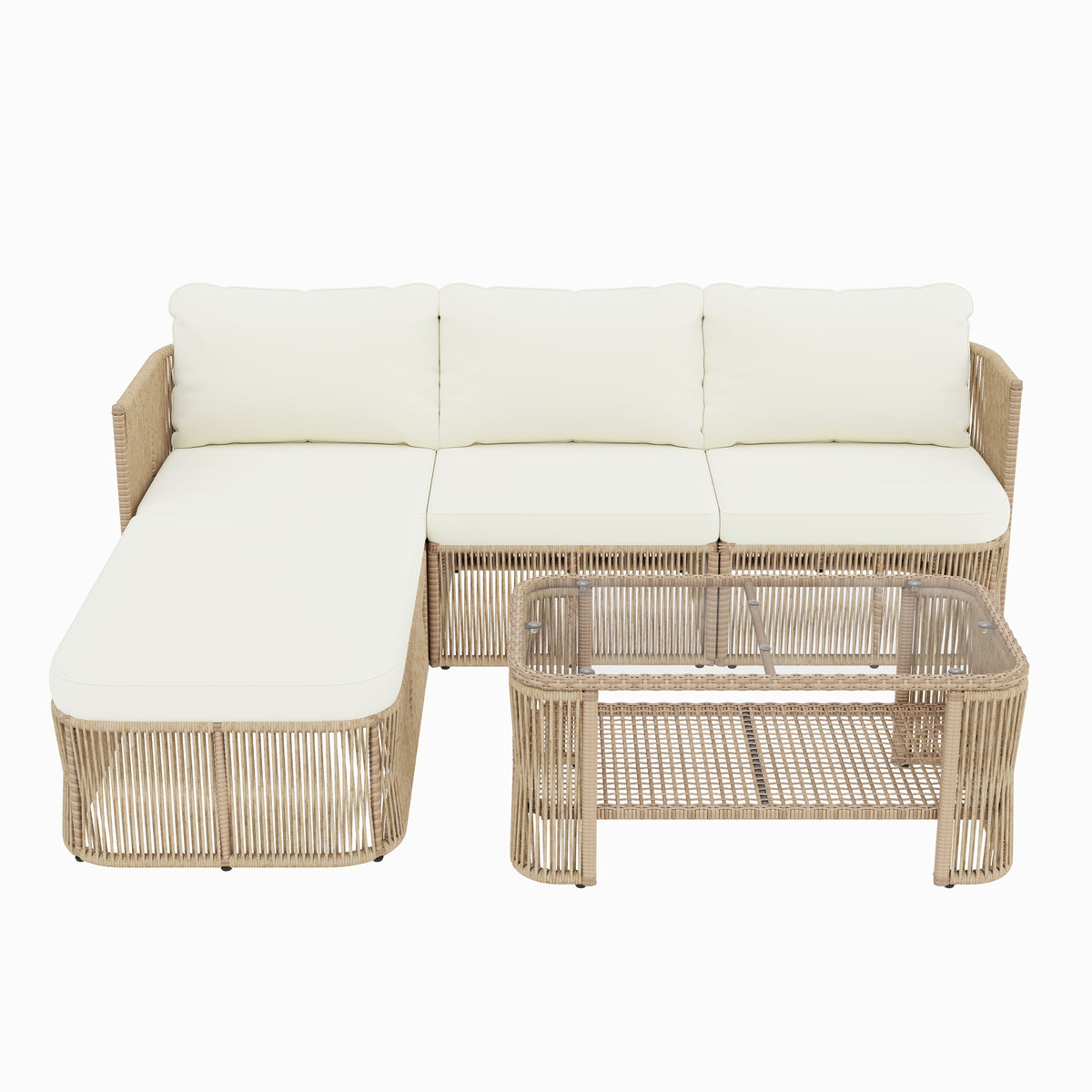 Outdoor PE Rattan Patio Furniture Set With Iron Frame, Dark Beige Wicker Conversation Sofa by CABINSGATE SMART FURNITURE