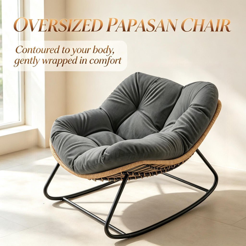 Rocking Egg Chair, Oversized Design with Cushion, Indoor Outdoor Furniture for Backyard, Patio, Garden by CABINSGATE SMART FURNITURE
