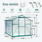 Polycarbonate Greenhouse,6X8 Ft Heavy Duty Walk-in Plant Garden Greenhouse For Backyard,Outdoor by CABINSGATE SMART FURNITURE