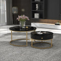 Round Coffee Tables With Drawer, Removable Set Of 2 End Table, Nesting Tables With Storage Gold Metal Frame Legs And Marble Pattern by CABINSGATE SMART FURNITURE