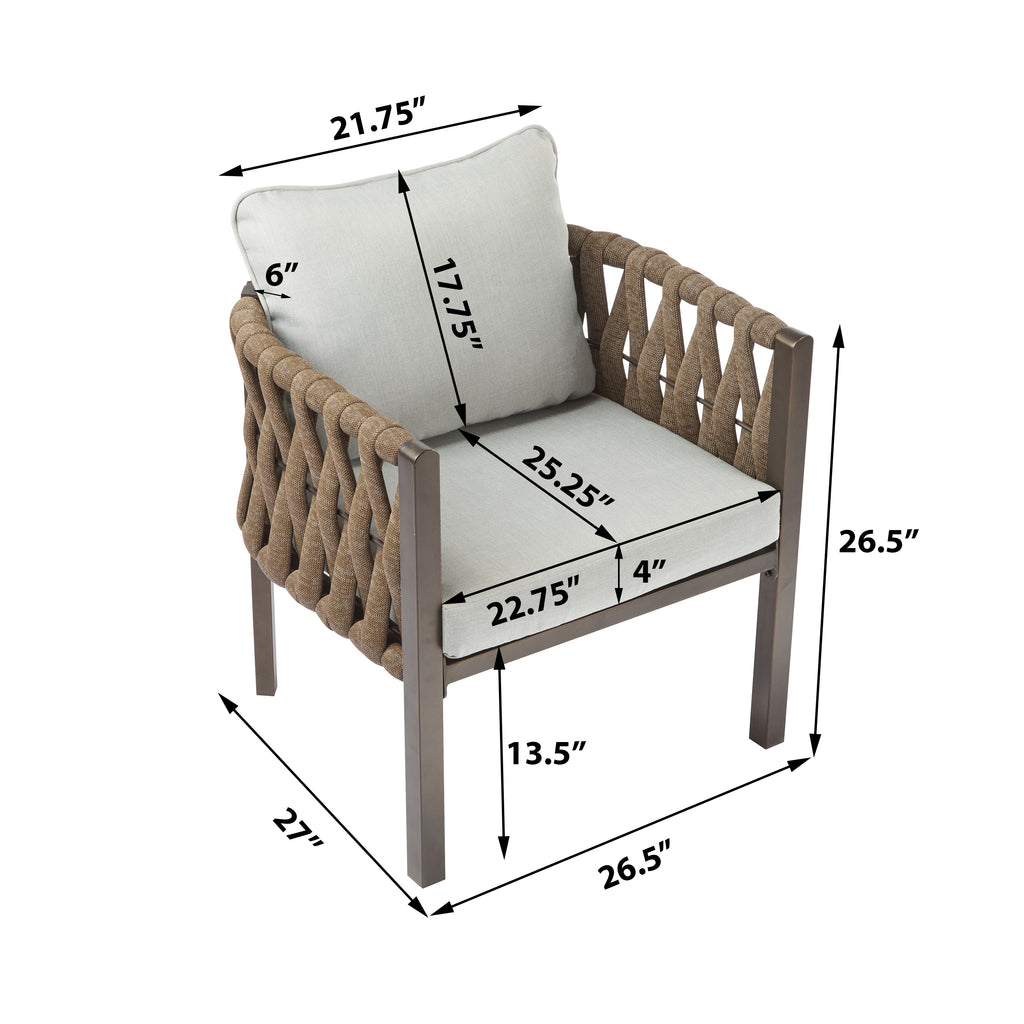 2-Pieces Outdoor Metal Patio Club Chair, Patio Furniture Arm Chair With Cushion, Modern Outdoor Furniture Deep Seating For Porch, Garden, Backyard, Balcony, Brown & Light Grey by CABINSGATE SMART FURNITURE