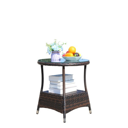 Outdoor Patio Furniture 1 Round Coffee Table With Clear Tempered Glass by CABINSGATE SMART FURNITURE