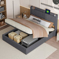 Upholstered Double Bed with Under bed storage space, LED Headboard with USB/Type C, Storage Bed Frame with Slatted Frame