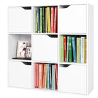 Elevate Your Space with the Modern White Bookcase: 9 Cube Storage Unit with 5 Doors by CABINSGATE SMART FURNITURE