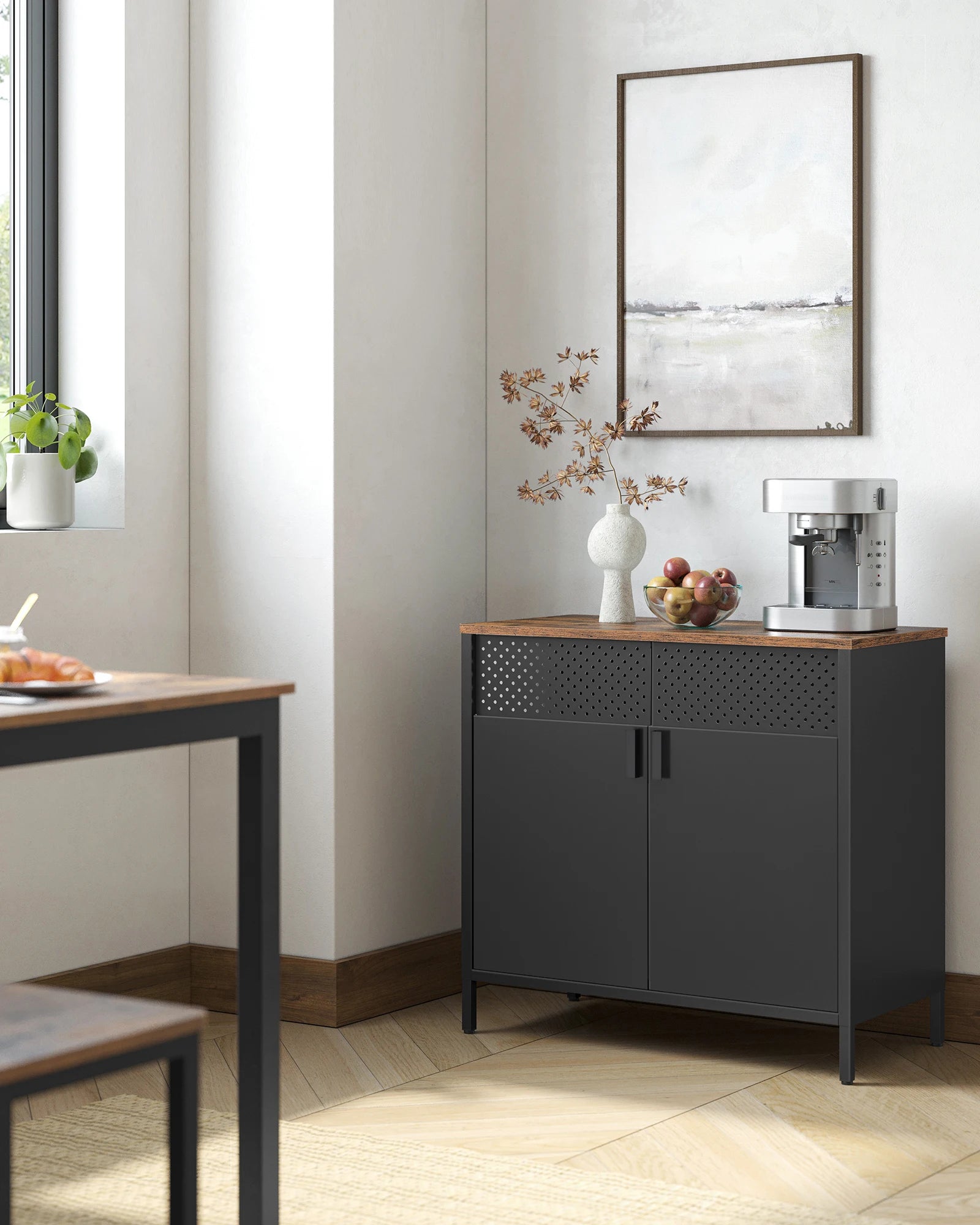 multi-functional Sideboard, kitchen cupboard, double door cabinet, adjustable floor, steel rack, industrial style