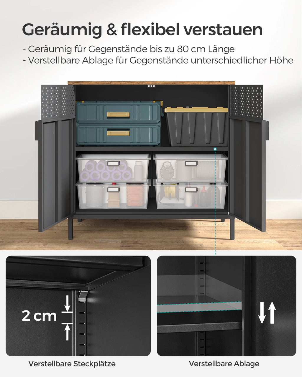 multi-functional Sideboard, kitchen cupboard, double door cabinet, adjustable floor, steel rack, industrial style