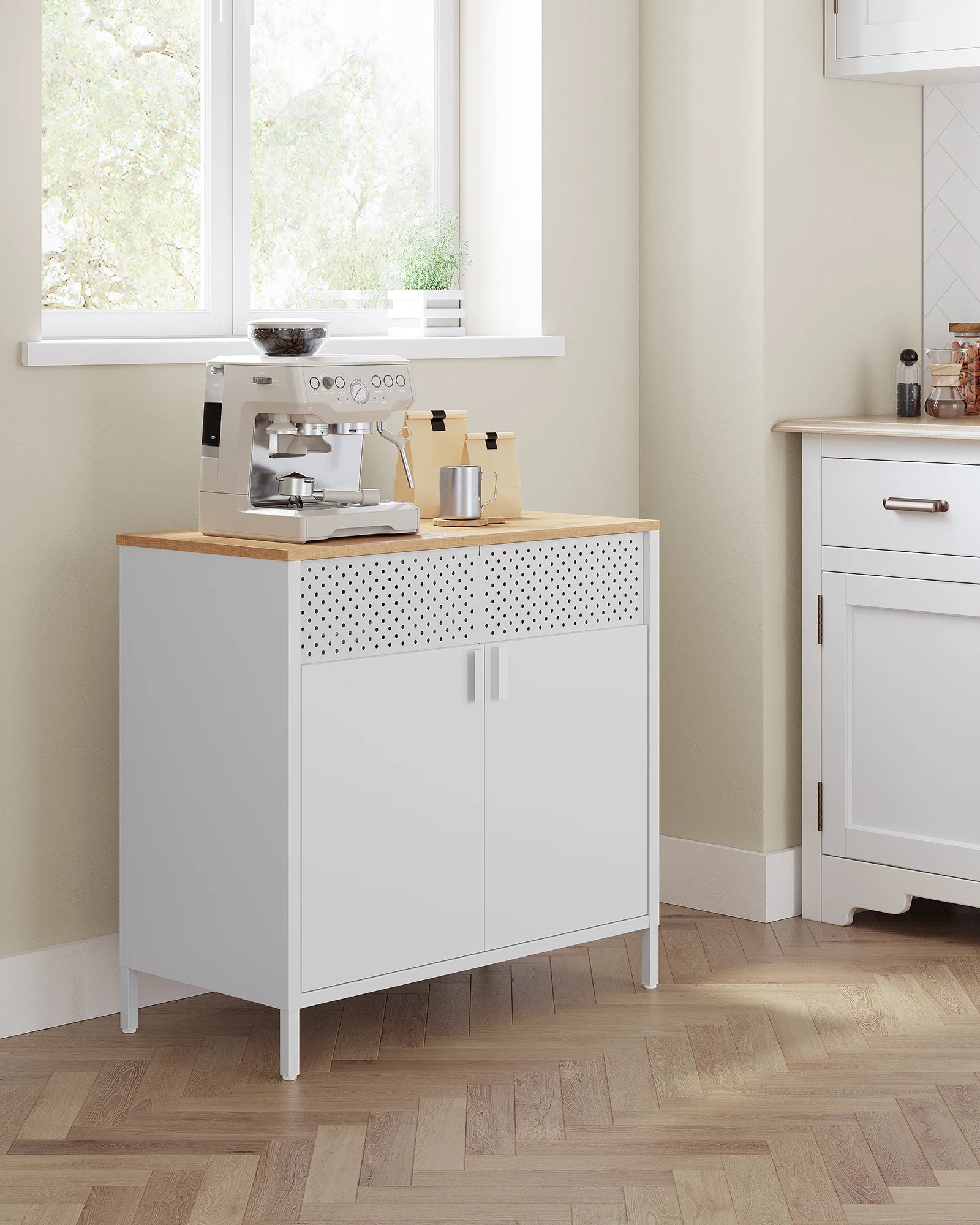 multi-functional Sideboard, kitchen cupboard, double door cabinet, adjustable floor, steel rack, industrial style