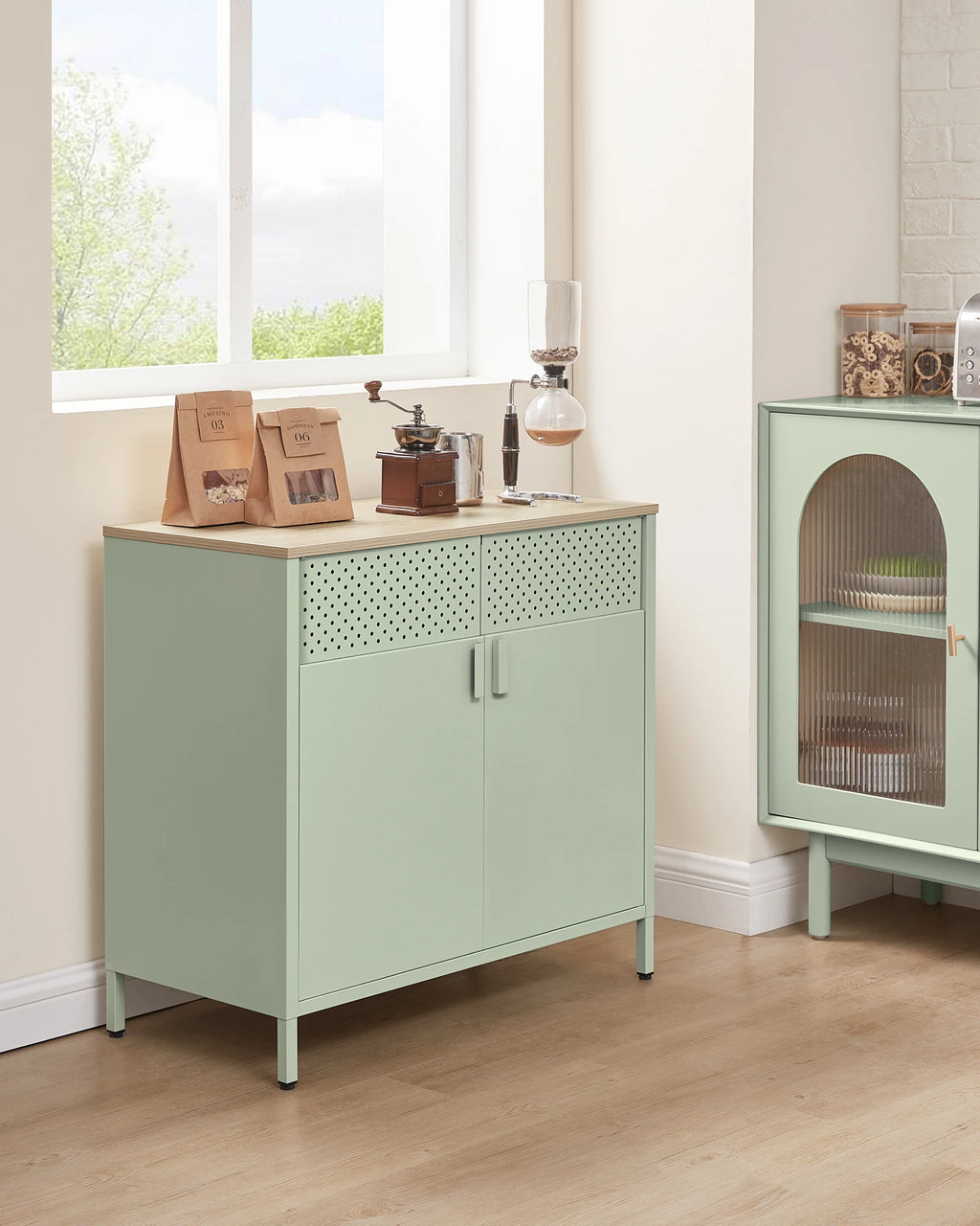multi-functional Sideboard, kitchen cupboard, double door cabinet, adjustable floor, steel rack, industrial style