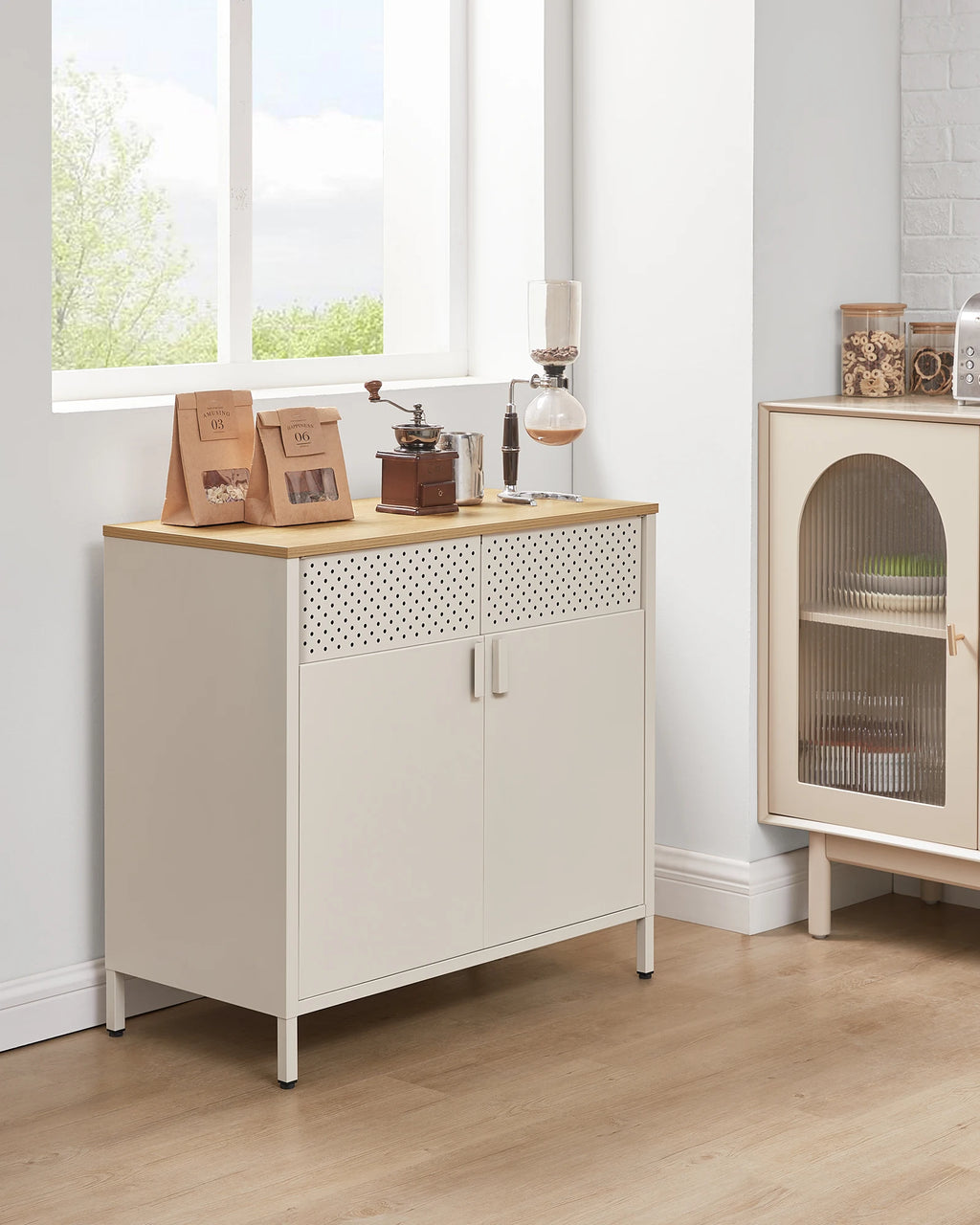 multi-functional Sideboard, kitchen cupboard, double door cabinet, adjustable floor, steel rack, industrial style