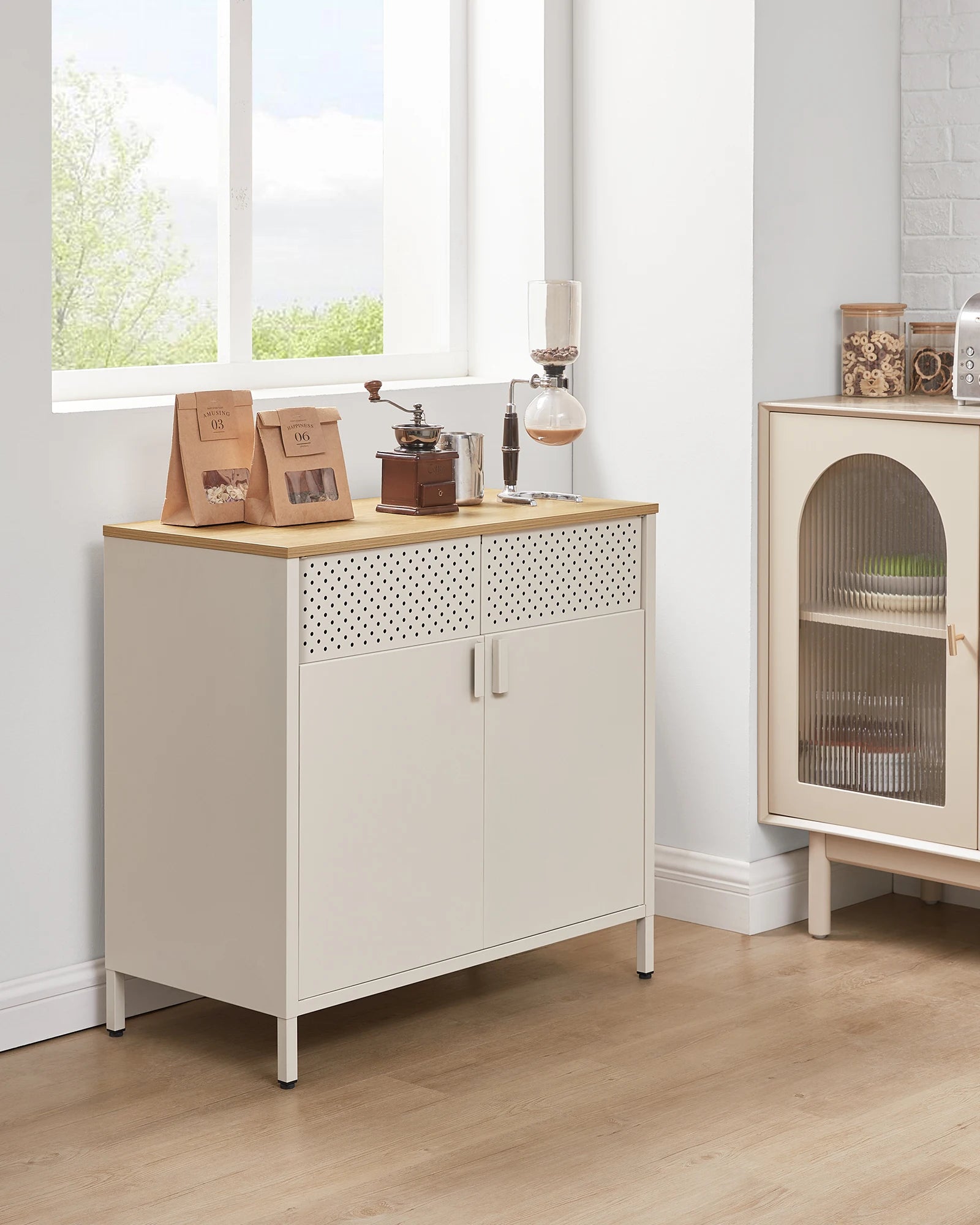 multi-functional Sideboard, kitchen cupboard, double door cabinet, adjustable floor, steel rack, industrial style
