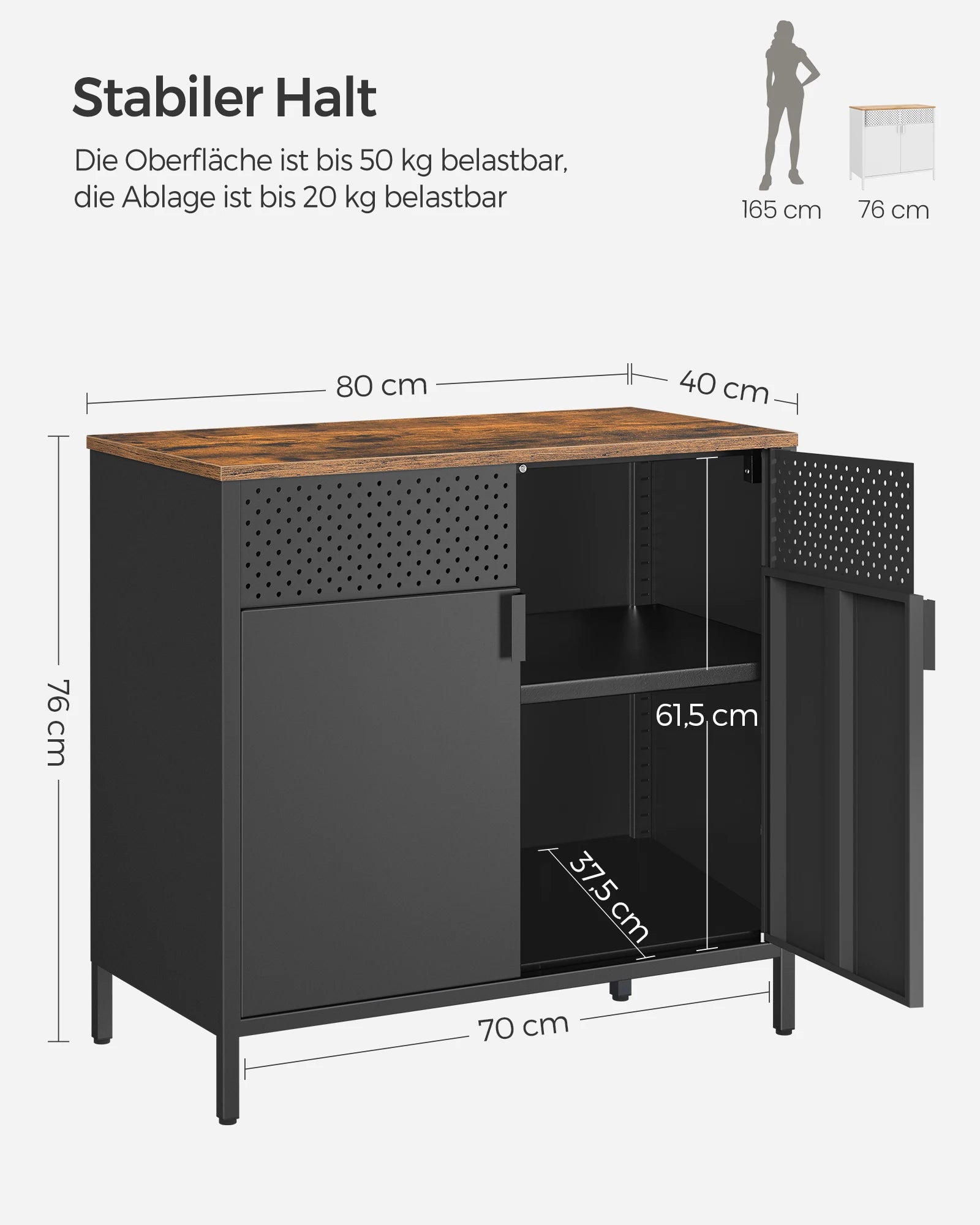 multi-functional Sideboard, kitchen cupboard, double door cabinet, adjustable floor, steel rack, industrial style