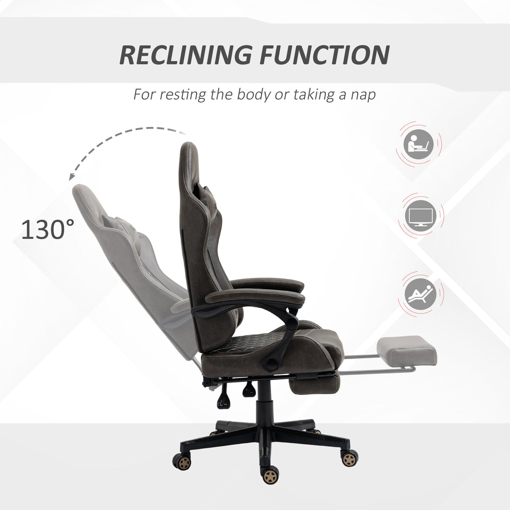 Racing Gaming Chair Diamond PU Leather Office Gamer Chair High Back Swivel Recliner With Footrest, Lumbar Support, Adjustable Height, Brown by CABINSGATE SMART FURNITURE