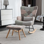 Rocking Chair, Fabric Relaxing Chair Wingback Accent Chair With Solid Wood Legs, Accent Armchair With Ottoman Single Sofa, Chair With Footstool And Pillow For Home Living Room Bedroom, Multicolour by CABINSGATE SMART FURNITURE