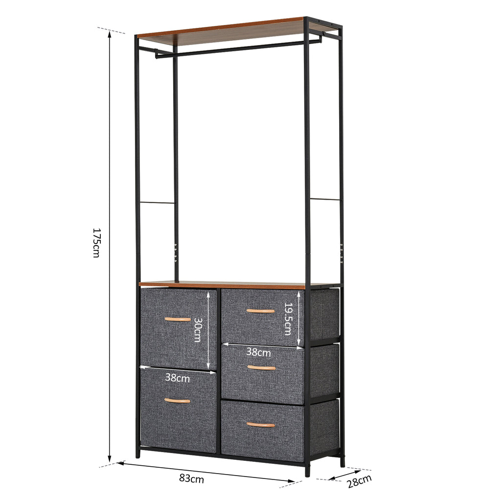 Chest Of Drawers With Coat Rack Steel Frame 5 Drawers Bedroom Hallway Home Furniture Black Brown by CABINSGATE SMART FURNITURE