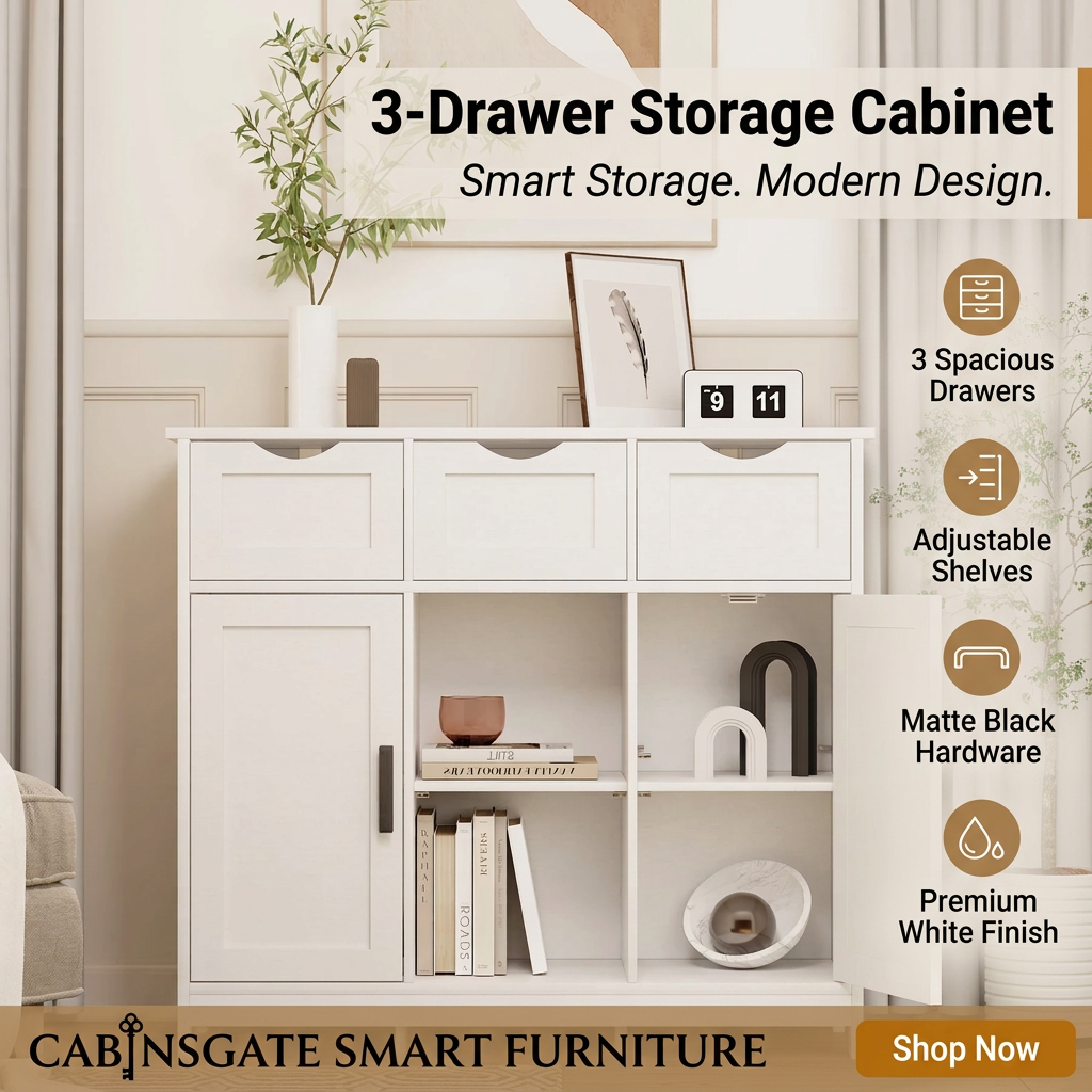 Cabinets With Drawers And Shelves, Living Room, Bedroom, Bathroom Decor Cabinets Furniture Home Decor - White by CABINSGATE SMART FURNITURE