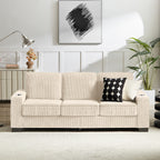 Compressed Fabric Beige 3-Seater Couch, Furniture For Living Room,Bedroom,office 83.86 Corduroy Fabric Sofa by CABINSGATE SMART FURNITURE