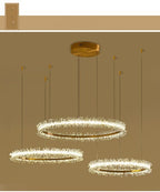 Modern Style 3-Ring Crystal Chandelier with Electroplated Gold Creative by CABINSGATE SMART FURNITURE