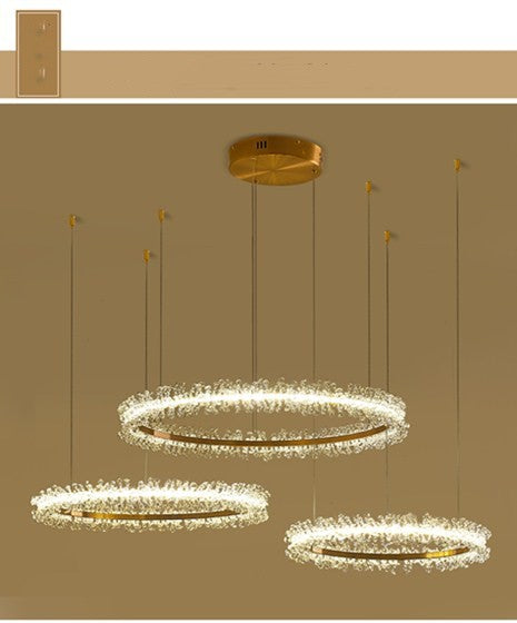 Modern Style 3-Ring Crystal Chandelier with Electroplated Gold Creative by CABINSGATE SMART FURNITURE