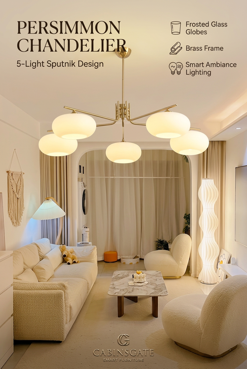 Simple Modern Bedroom Light Cream Style Persimmon Chandelier by CABINSGATE SMART FURNITURE