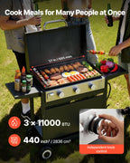 Gas Griddle, 3-Burner Flat Top Grill, Propane Griddle With Wheels, Lid, 3 X 11000 BTU Outdoor Flat Top Grills For Pan-Frying, Grilling, Stir-Frying, & BBQ, Pulse Ignition, Removable Top Design by CABINSGATE SMART FURNITURE