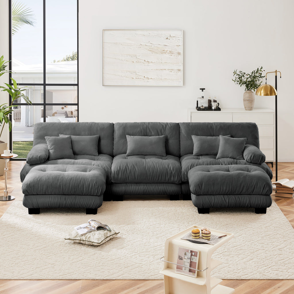 Luxury Modular Sectional Sofa Couch - Oversized U Shaped Cloud Couch For Living Room,Deep Seat Sofa Couch With 2 Ottomans ,Chenille Gray by CABINSGATE SMART FURNITURE