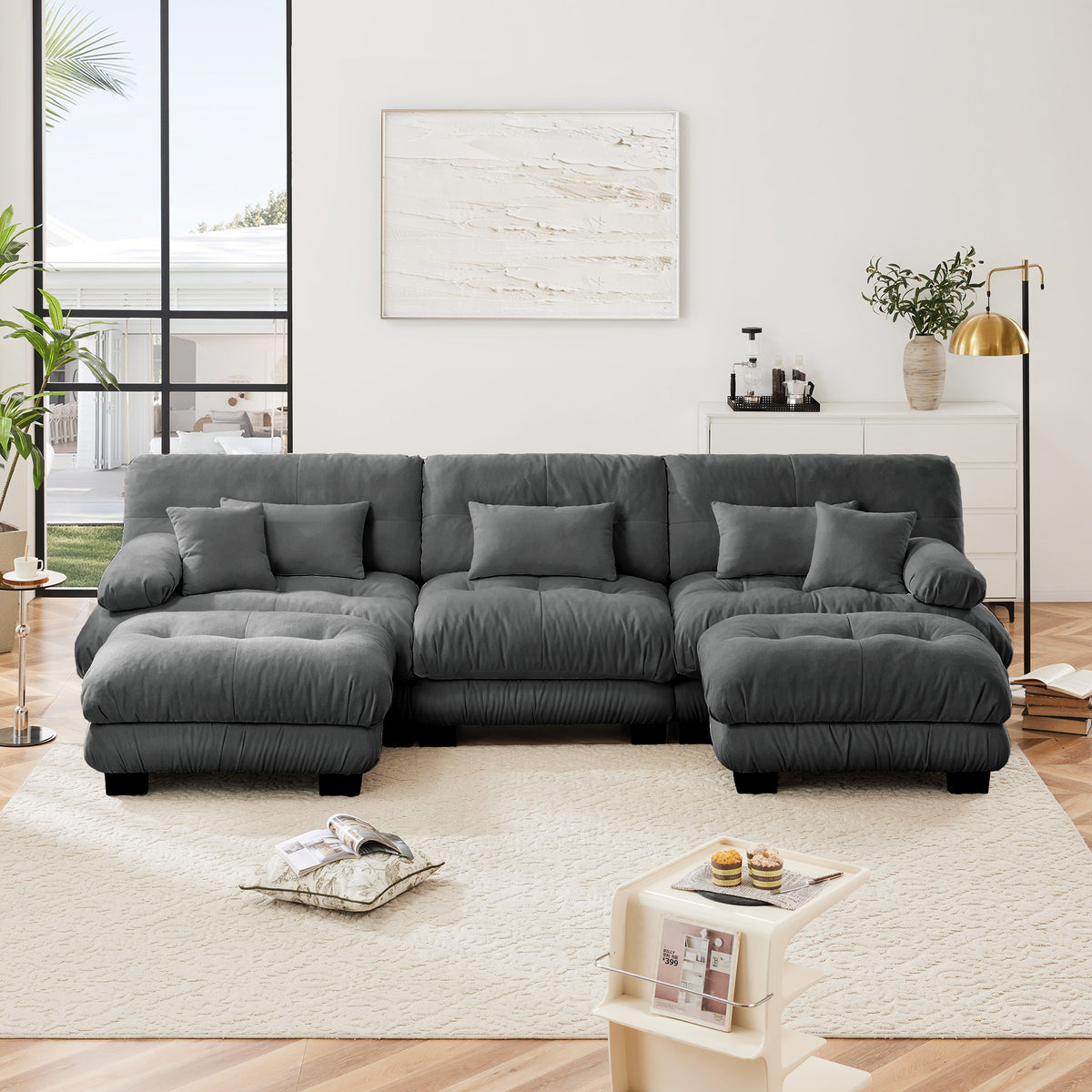 Luxury Modular Sectional Sofa Couch - Oversized U Shaped Cloud Couch For Living Room,Deep Seat Sofa Couch With 2 Ottomans ,Chenille Gray by CABINSGATE SMART FURNITURE