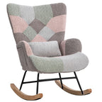 Rocking Chair, Fabric Relaxing Chair Wingback Accent Chair With Solid Wood Legs, Accent Armchair With Ottoman Single Sofa, Chair With Footstool And Pillow For Home Living Room Bedroom, Multicolour by CABINSGATE SMART FURNITURE